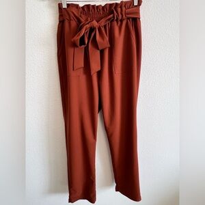 Grace Karin Rust Brown High Waist Tie Belt Women’s Pants
